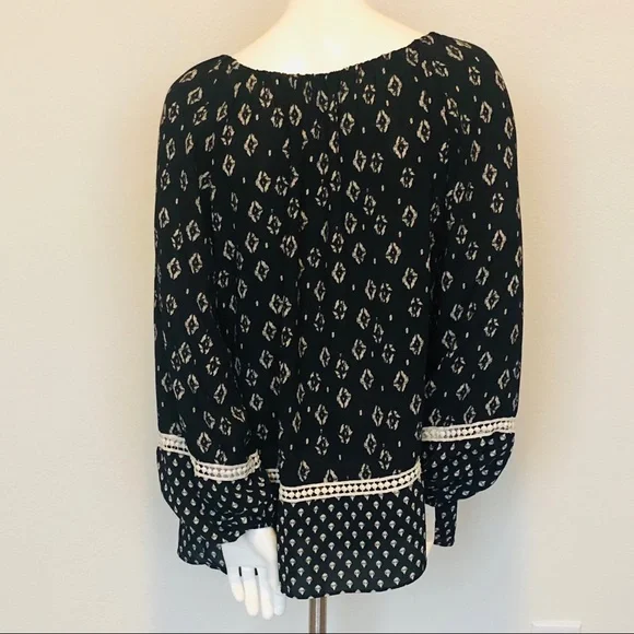 Sami & Jo Black & Cream Boho Peasant Blouse Top - Picture 4 of 8